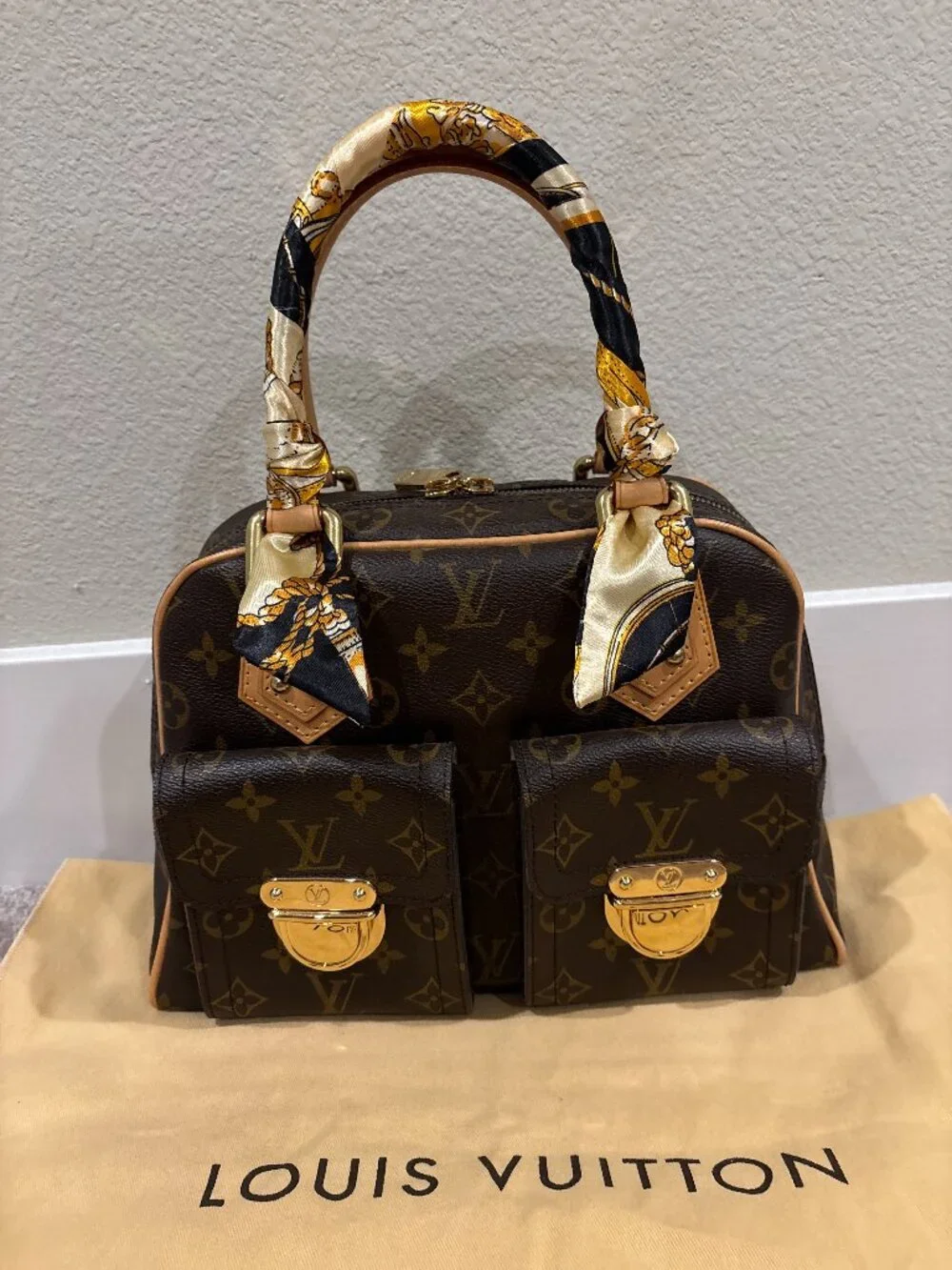 Louis Vuitton Manhattan PM Handbag Brown Monogram Canvas